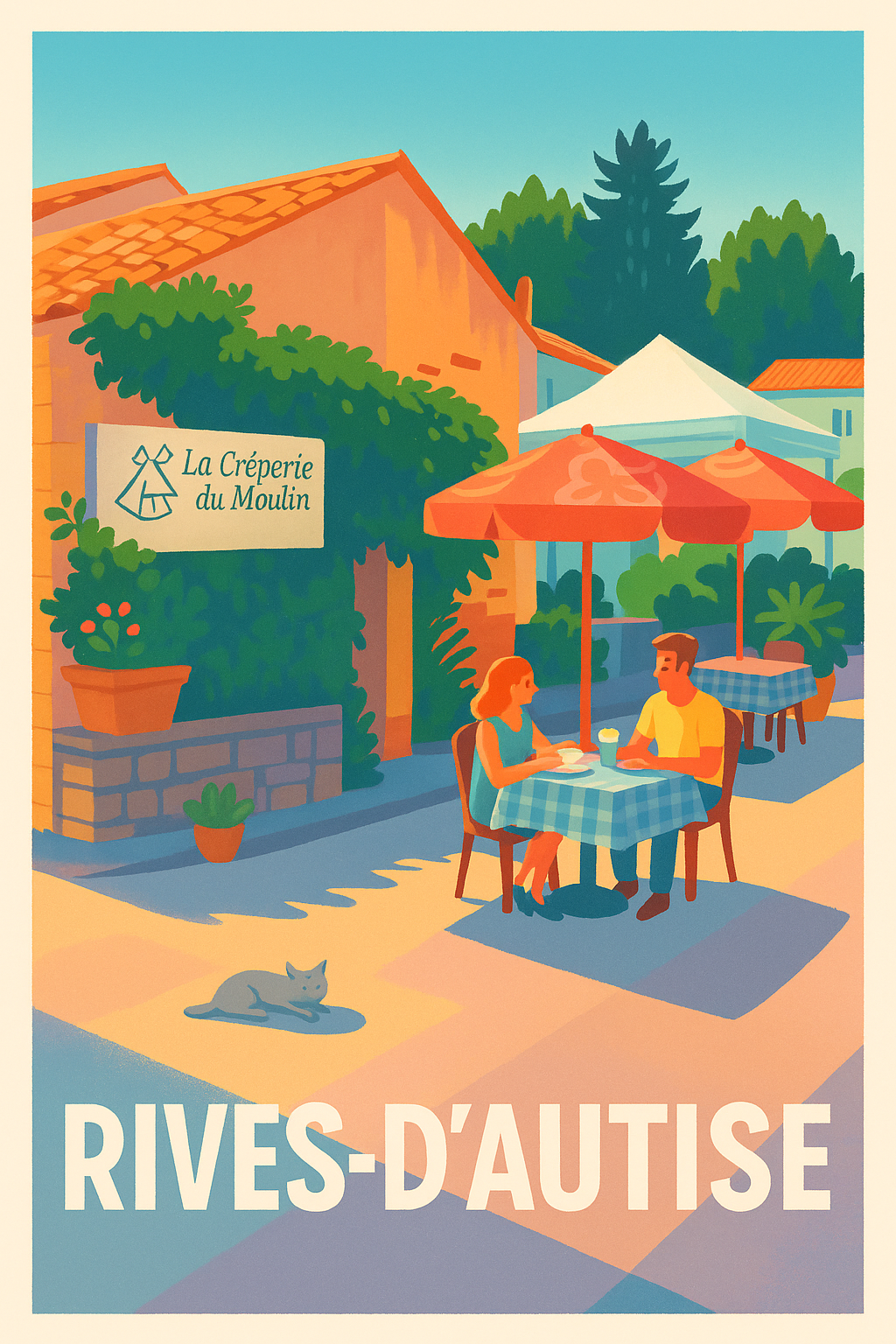 Vendée France Pas de Cadre / 20 × 30cm Affiche de Rives-d'Autise - Charmante pause à la crêperie du Moulin