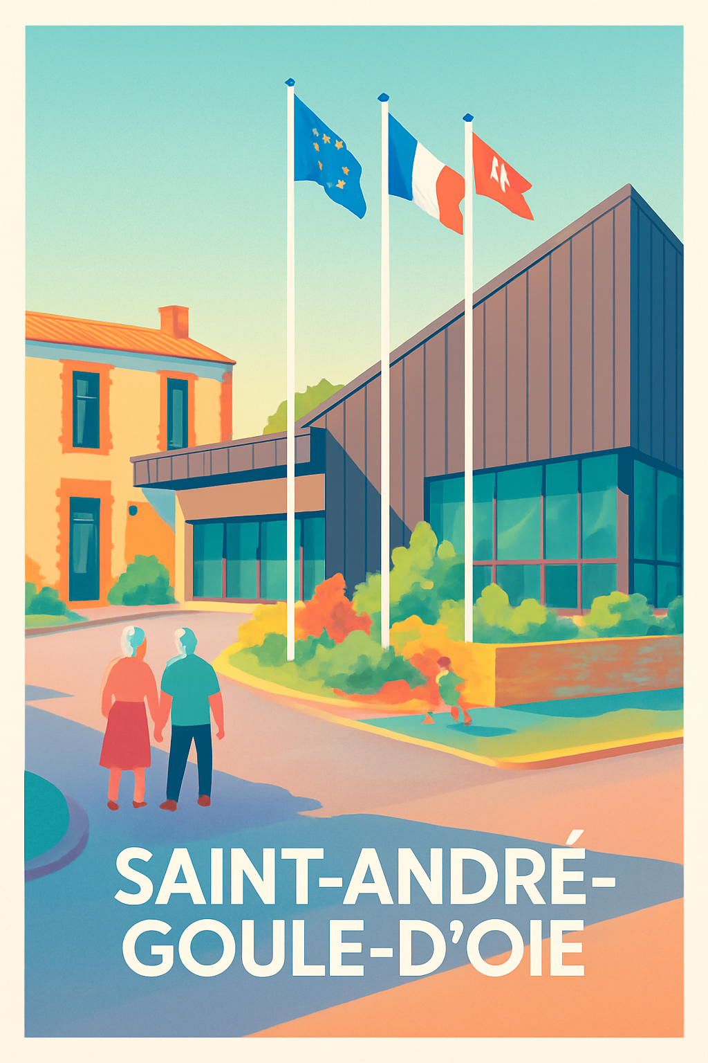 Vendée France Pas de Cadre / 20 × 30cm Affiche de Saint-André-Goule-d'Oie - Une scène paisible et moderne
