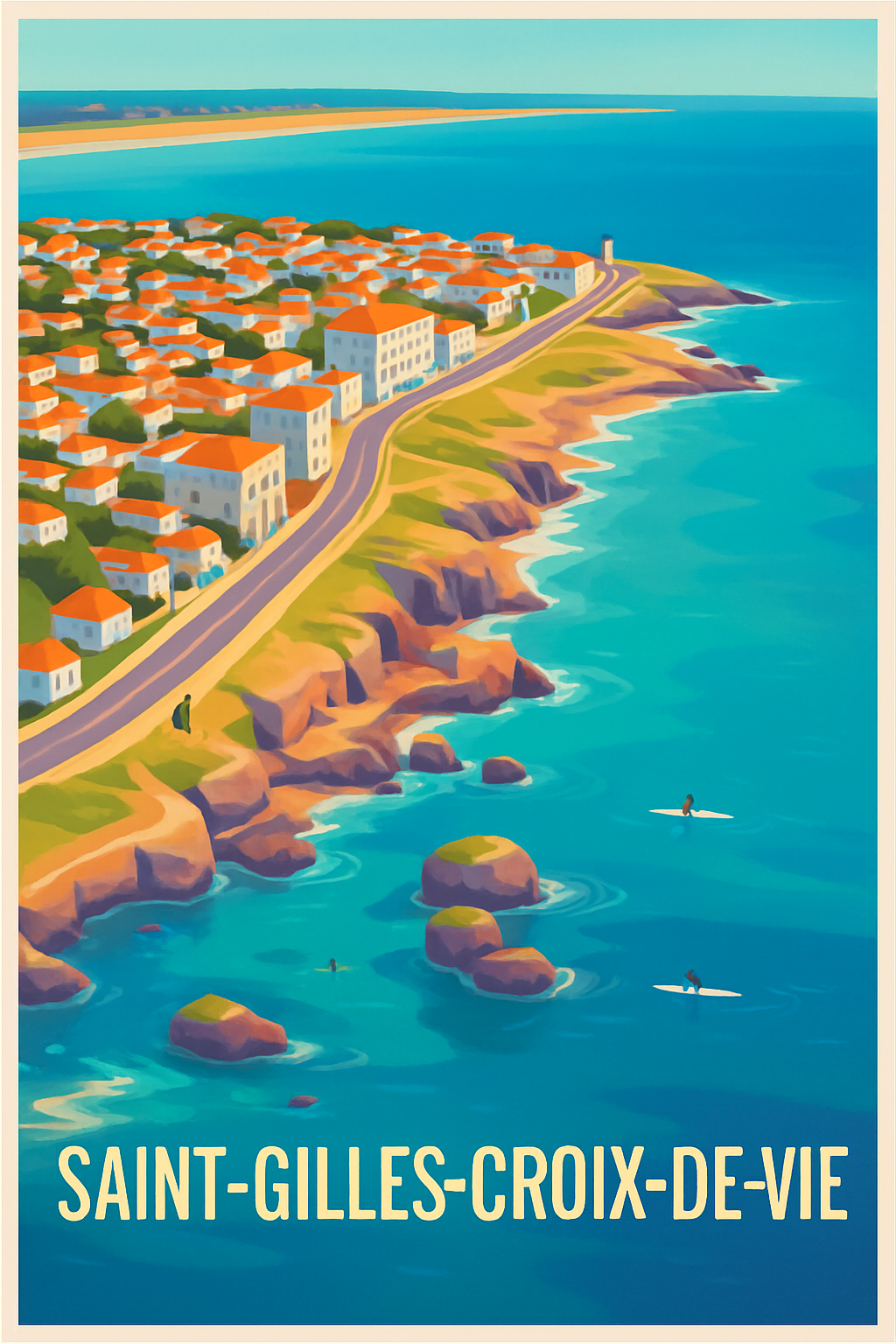 Vendée France Pas de Cadre / 20 × 30cm Affiche de Saint-Gilles-Croix-de-Vie - Charme côtier et ambiance marine