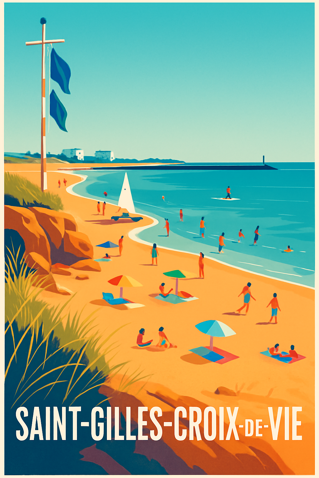 Vendée France Pas de Cadre / 20 × 30cm Affiche de Saint-Gilles-Croix-de-Vie - Échappée balnéaire sur la côte vendéenne