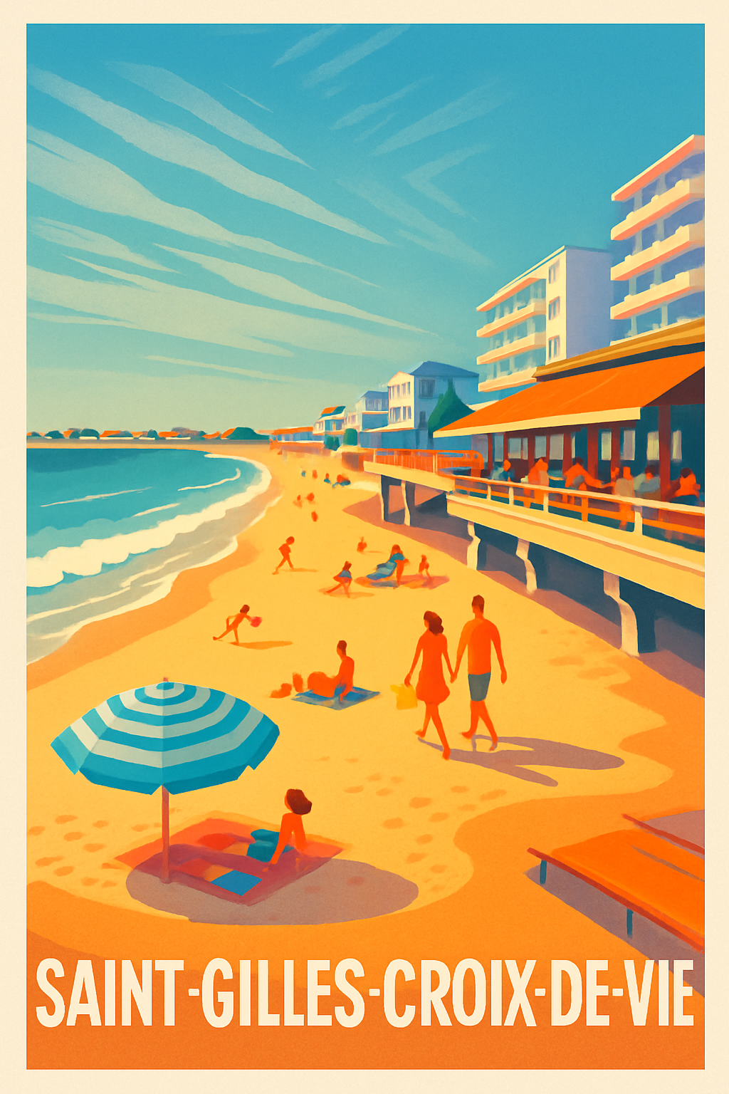 Vendée France Pas de Cadre / 20 × 30cm Affiche de Saint-Gilles-Croix-de-Vie - Plage et douceur de vivre estivale