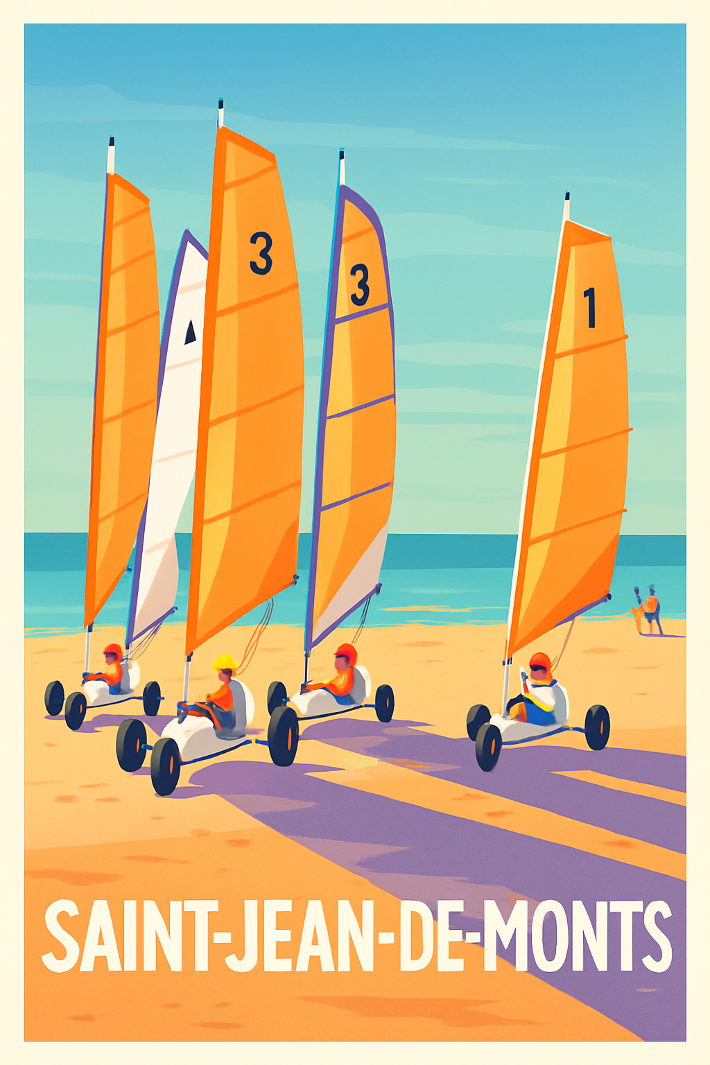 Affiche Saint-Jean-de-Monts — Aventure et voile sur la plage · poster d'art de Saint-Jean-de-Monts