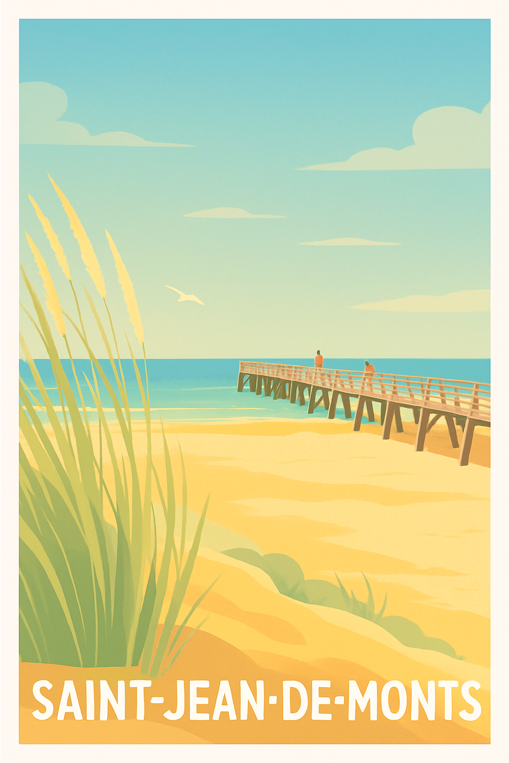 Vendée France Pas de Cadre / 20 × 30cm Affiche de Saint-Jean-de-Monts - Évasion et douceur balnéaire