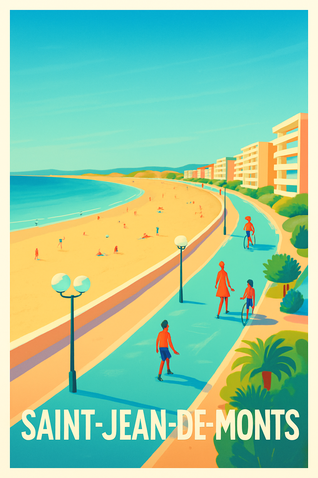 Vendée France Pas de Cadre / 20 × 30cm Affiche de Saint-Jean-de-Monts - L'été en bord de mer