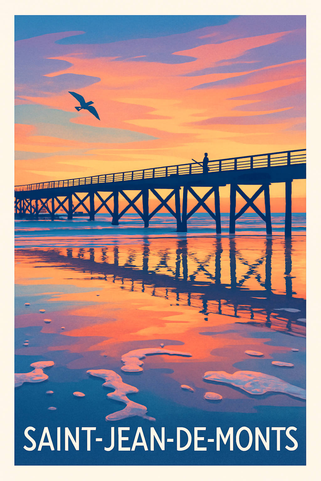 Vendée France Pas de Cadre / 20 × 30cm Affiche de Saint-Jean-de-Monts - Sérénité au coucher du soleil