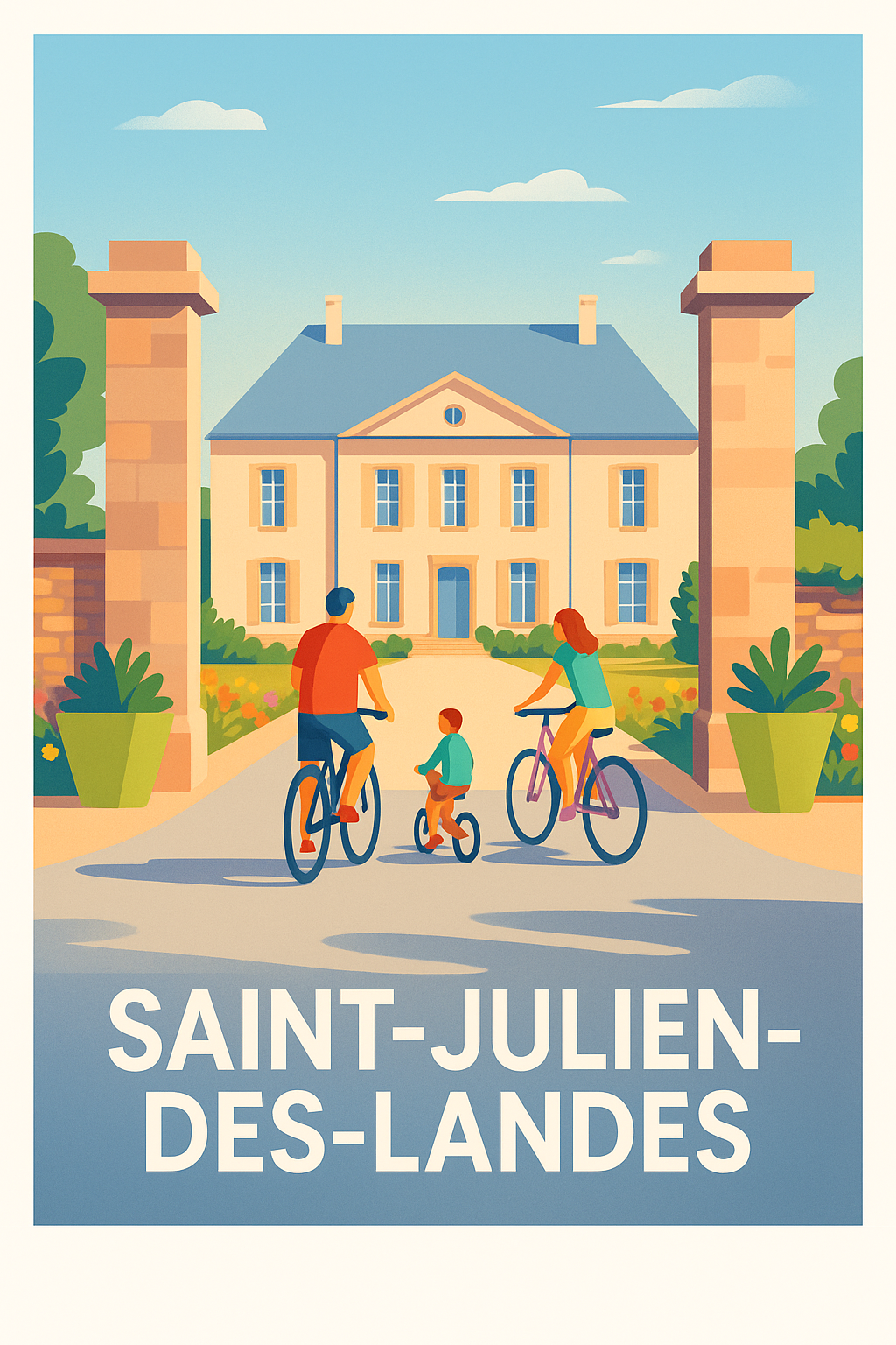 Affiche Saint-Julien-des-Landes — Escapade en famille à vélo · poster d'art de Saint-Julien-des-Landes