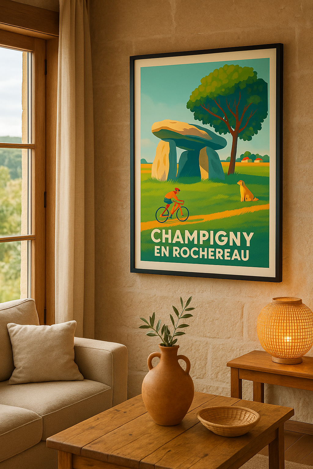 Affiche Champigny-en-Rochereau — Évasion à vélo au cœur des dolmens · poster d'art de Champigny-en-Rochereau