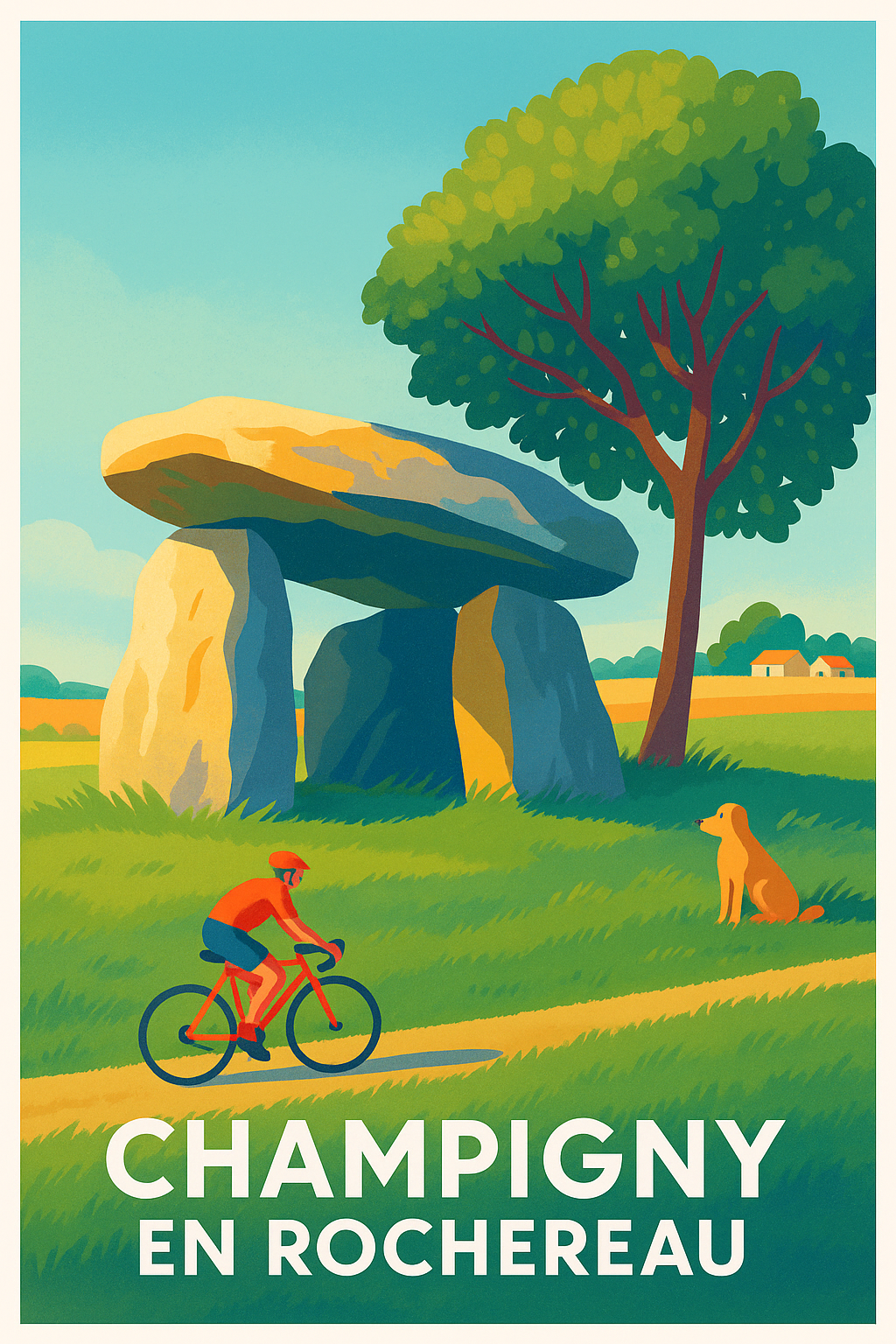 Vienne France Pas de Cadre / 20 × 30cm Affiche de Champigny-en-Rochereau - Évasion à vélo au cœur des dolmens