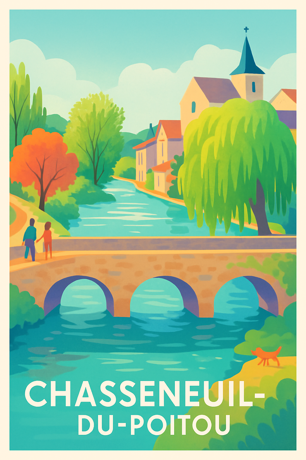 Vienne France Pas de Cadre / 20 × 30cm Affiche de Chasseneuil-du-Poitou - Charme bucolique au fil de l'eau