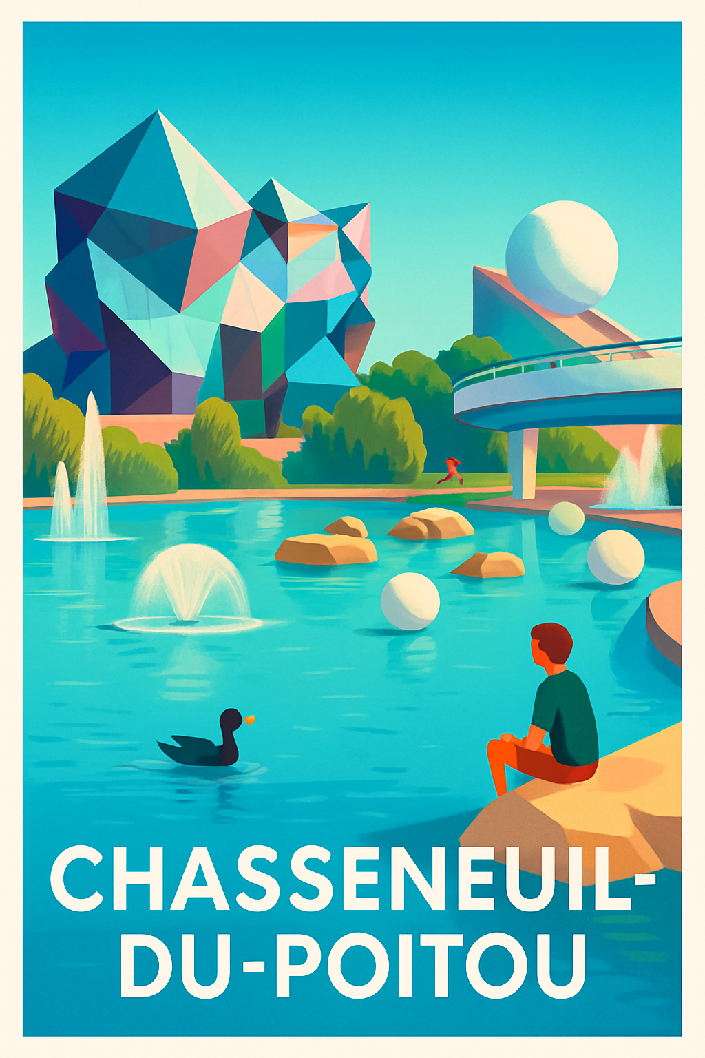 Vienne France Pas de Cadre / 20 × 30cm Affiche de Chasseneuil-du-Poitou - L'art futuriste au bord de l'eau