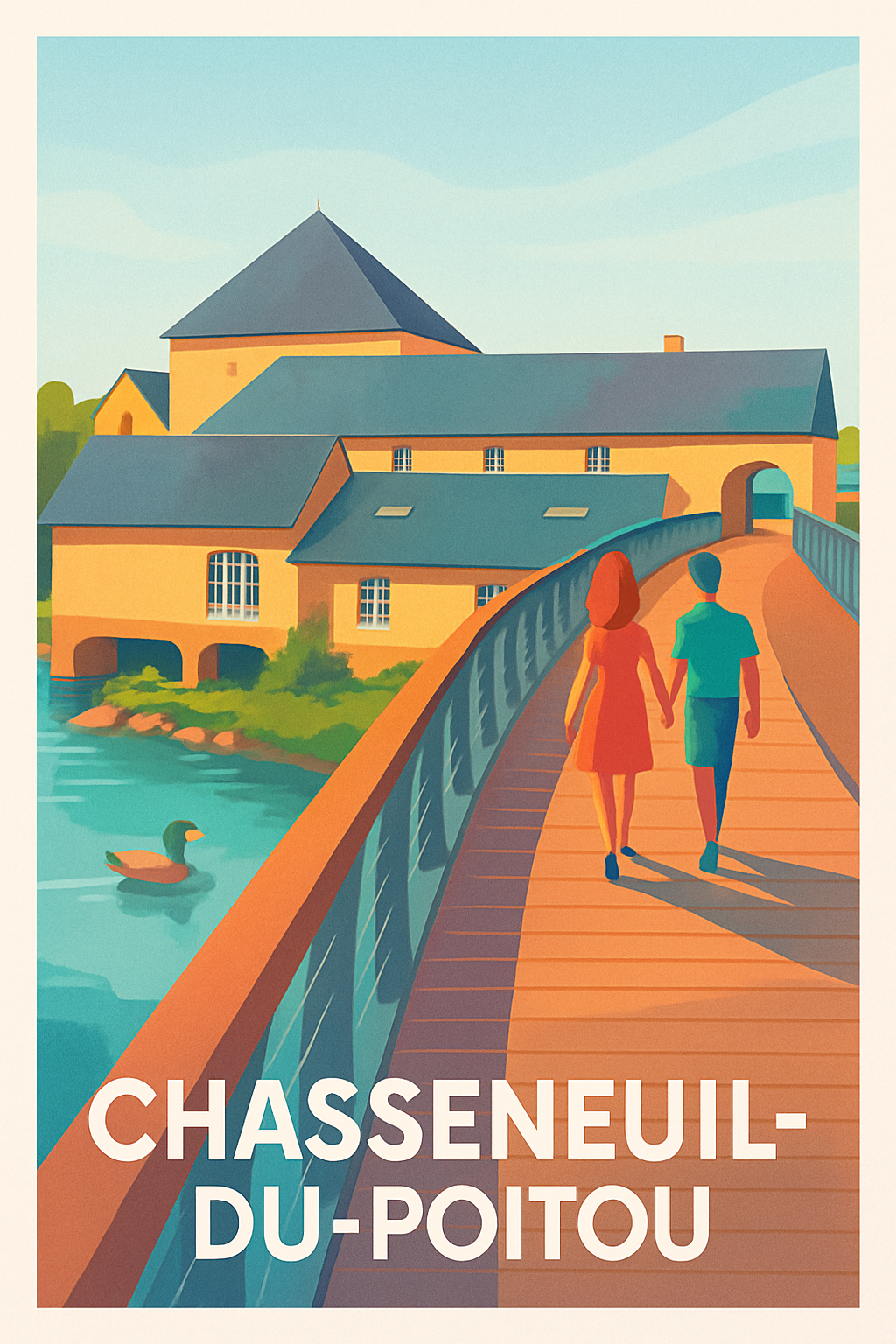 Vienne France Pas de Cadre / 20 × 30cm Affiche de Chasseneuil-du-Poitou - Promenade romantique au fil de l'eau