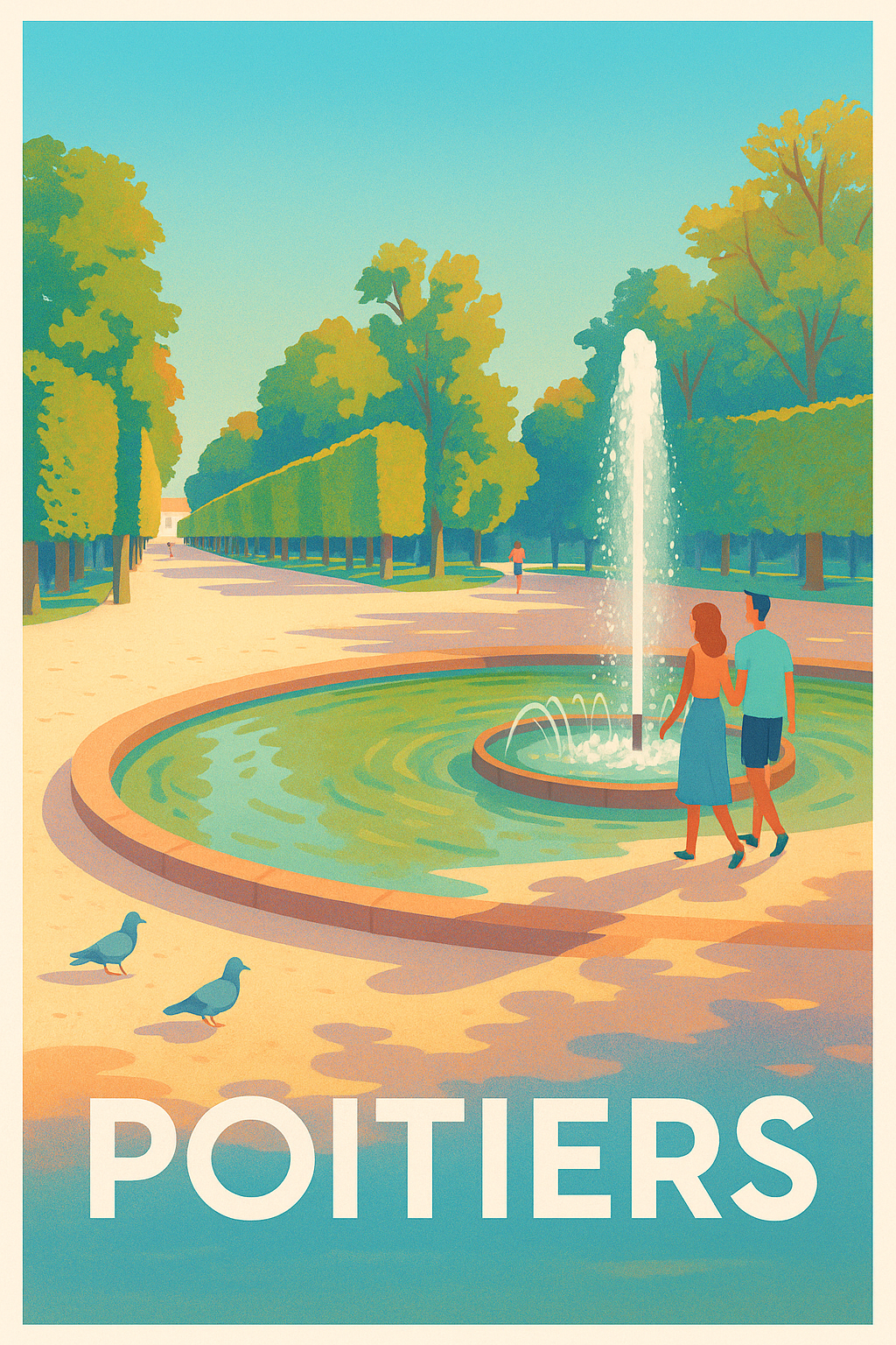 Vienne France Pas de Cadre / 20 × 30cm Affiche Poitiers - Une promenade ensoleillée au parc