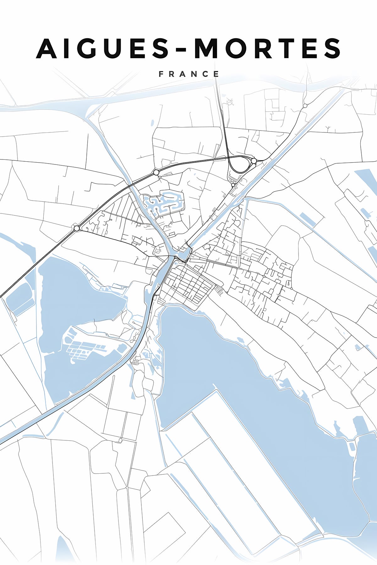 Poster d'Aigues-Mortes, carte des canaux | Afich