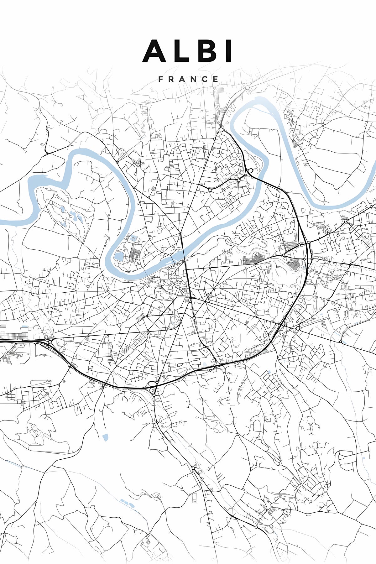 Affiche d'Albi, plan de ville minimaliste | Afich