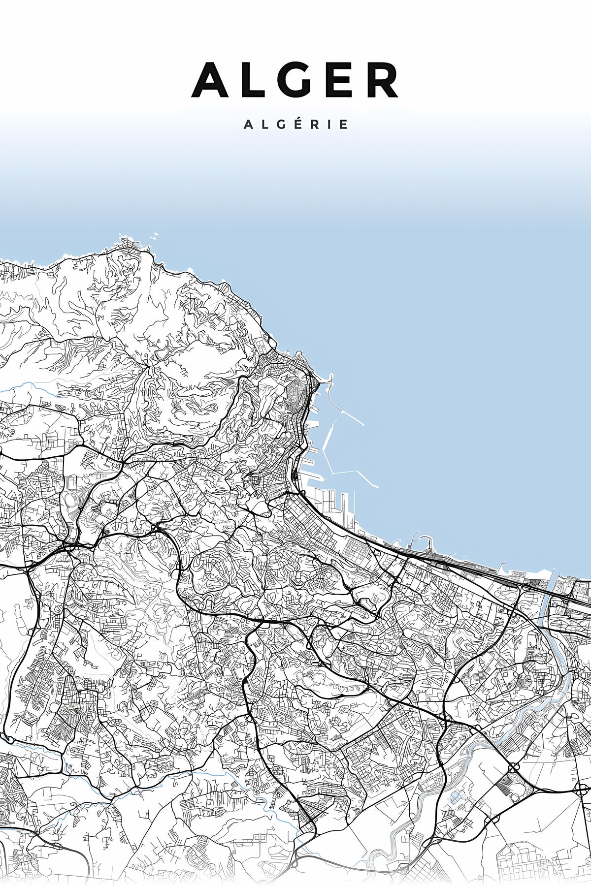 Affiche d'Alger, plan de ville minimaliste | Afich