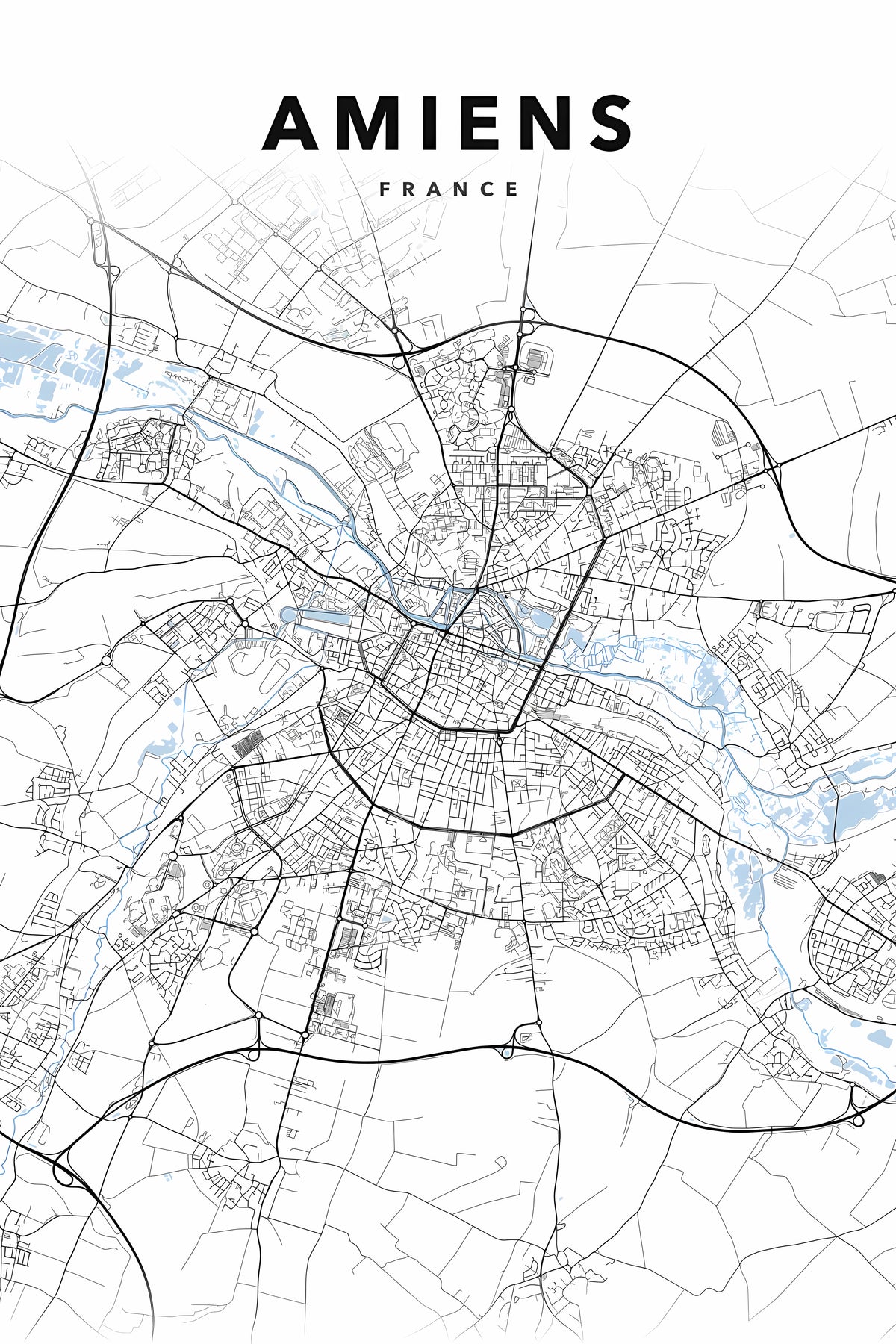 Affiche d'Amiens, plan de ville minimaliste | Afich