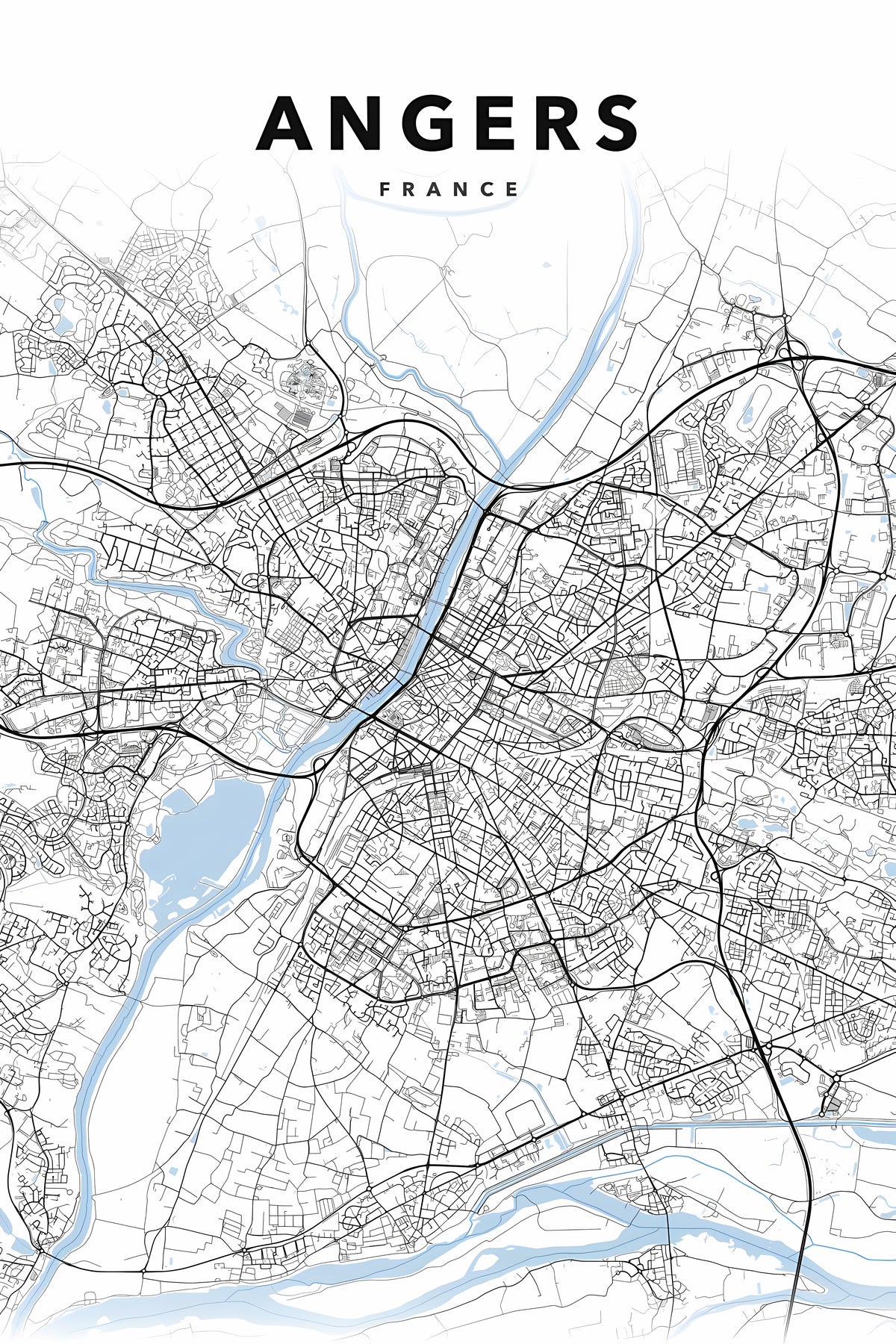 Affiche d'Angers, carte urbaine détaillée | Afich