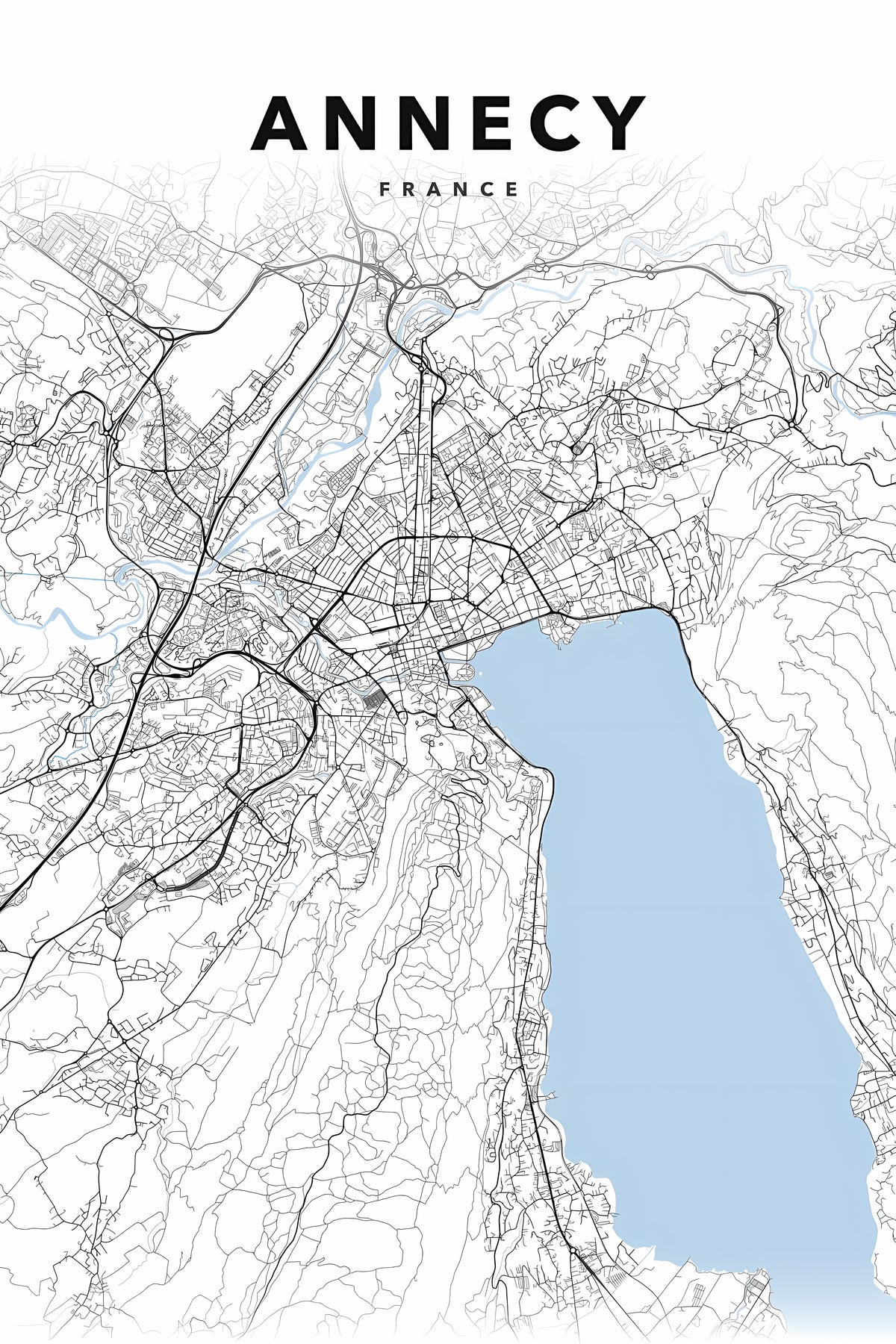 Poster d'Annecy, carte du lac et ville | Afich
