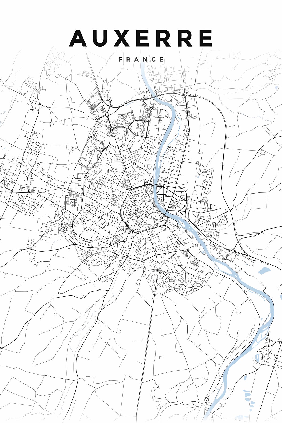 Affiche d'Auxerre, plan de ville minimaliste | Afich
