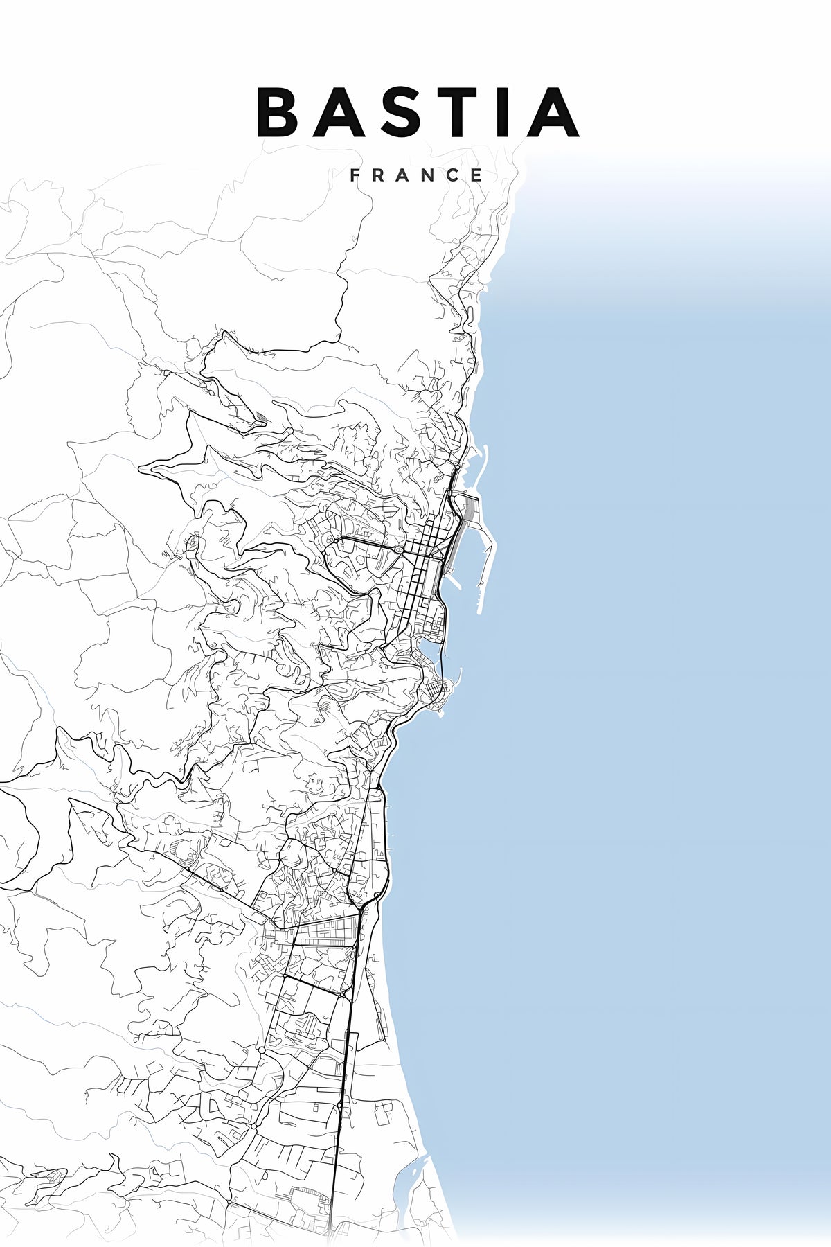 Affiche de Bastia, carte minimaliste | Afich