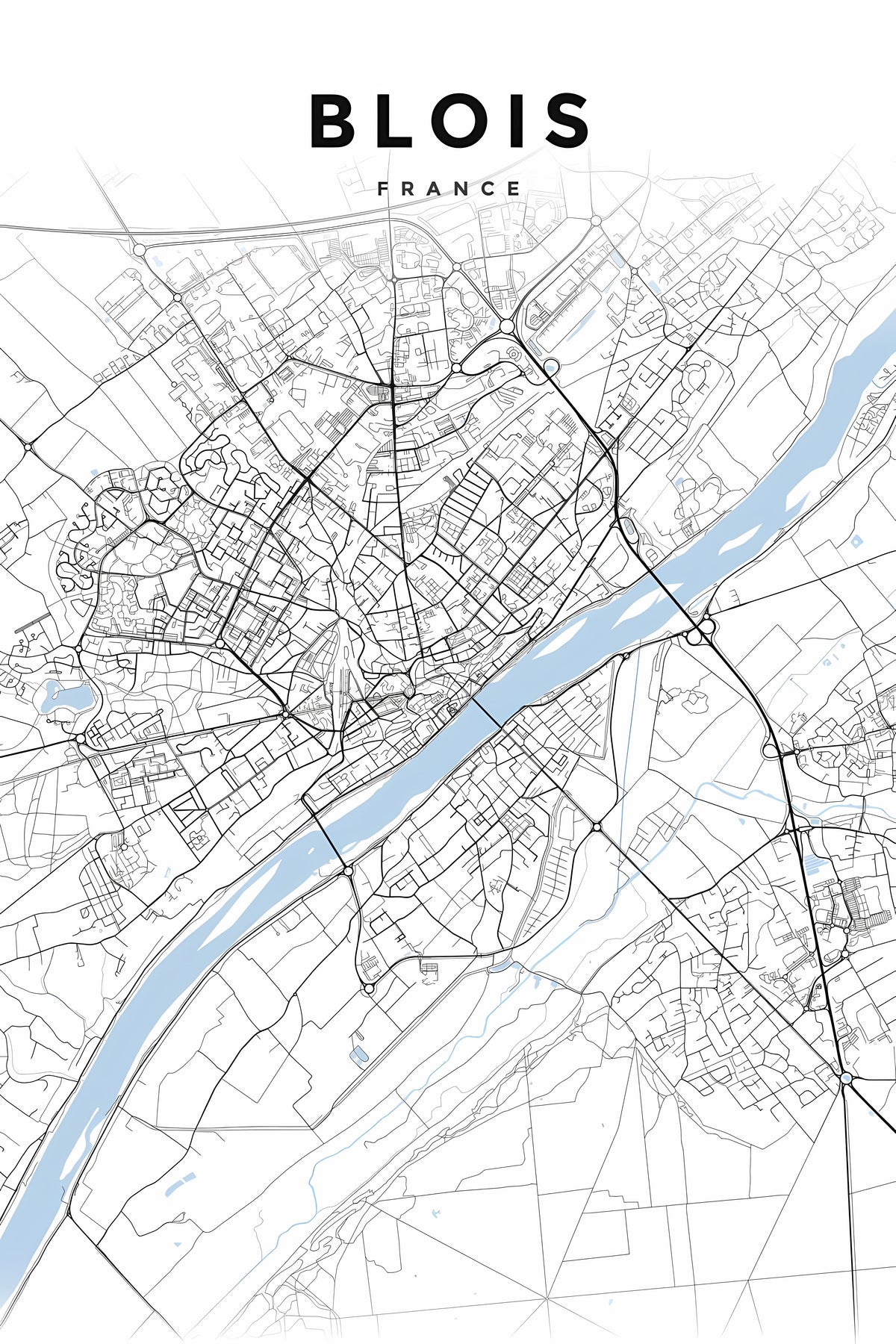 Affiche Blois, plan de ville minimaliste | Afich