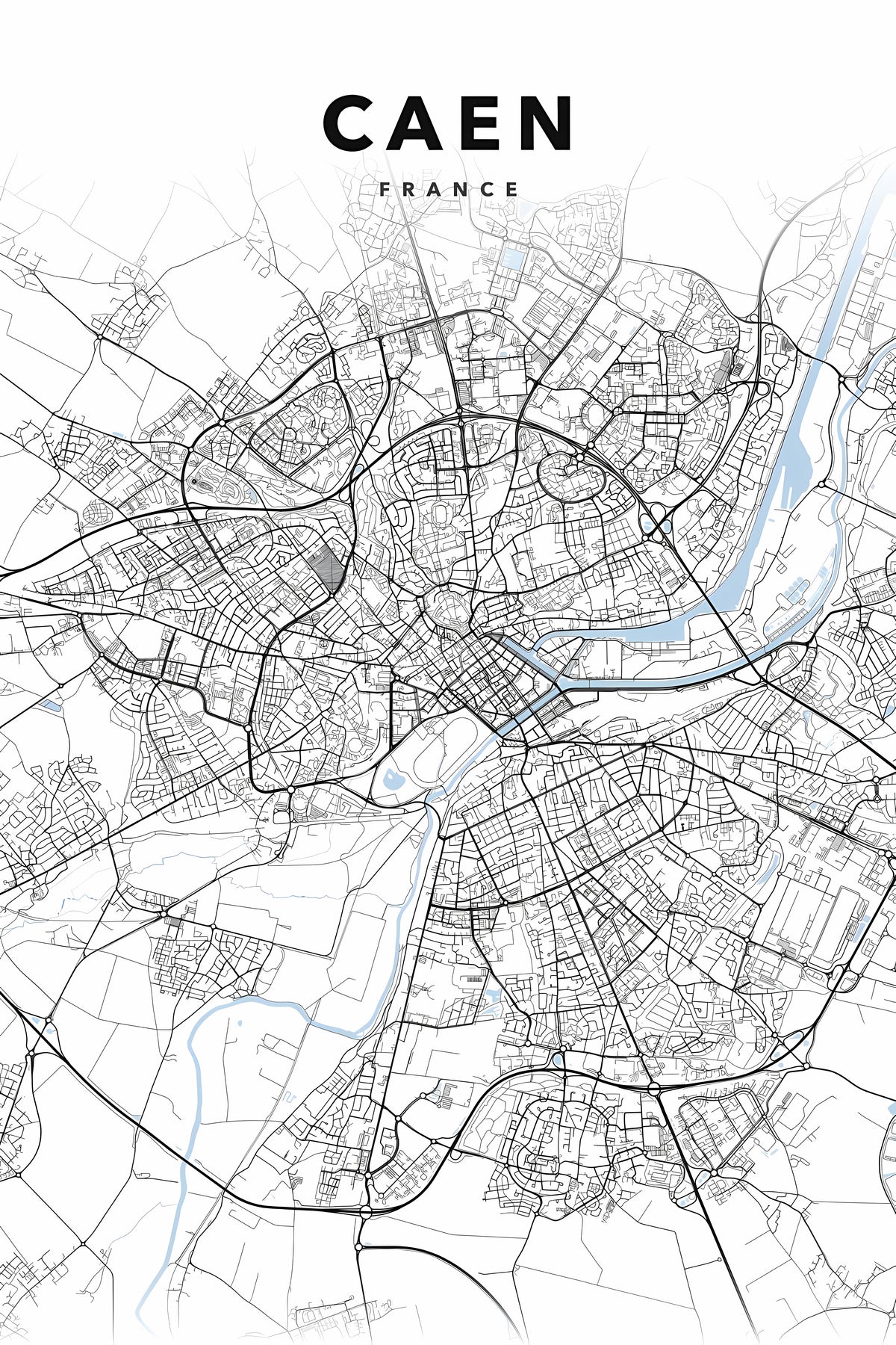 Poster de Caen, plan de ville détaillé | Afich