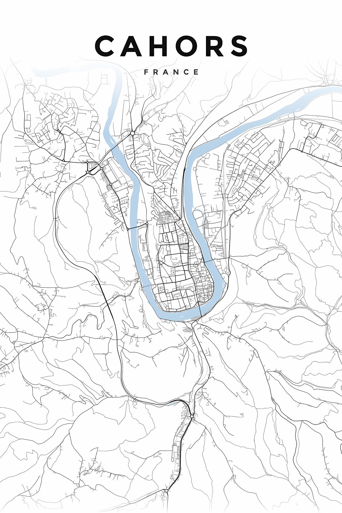 Affiche de Cahors, plan de ville minimaliste | Afich