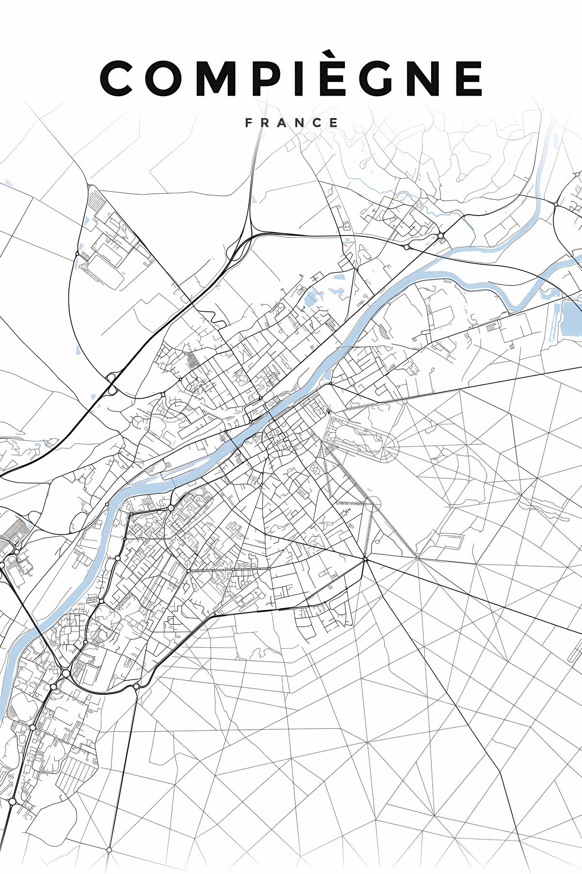 Affiche de Compiègne, plan de ville minimaliste