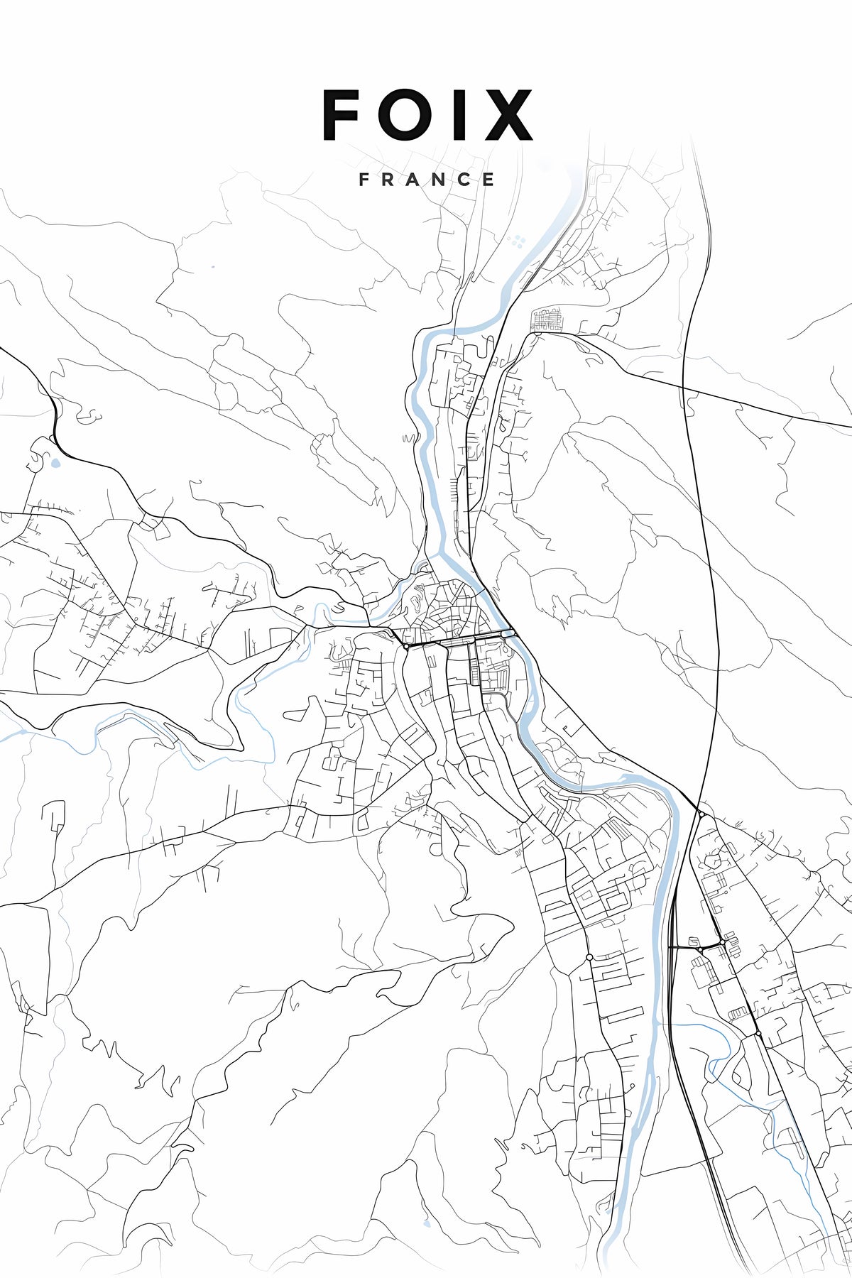 Affiche de Foix, carte géographique urbaine | Afich
