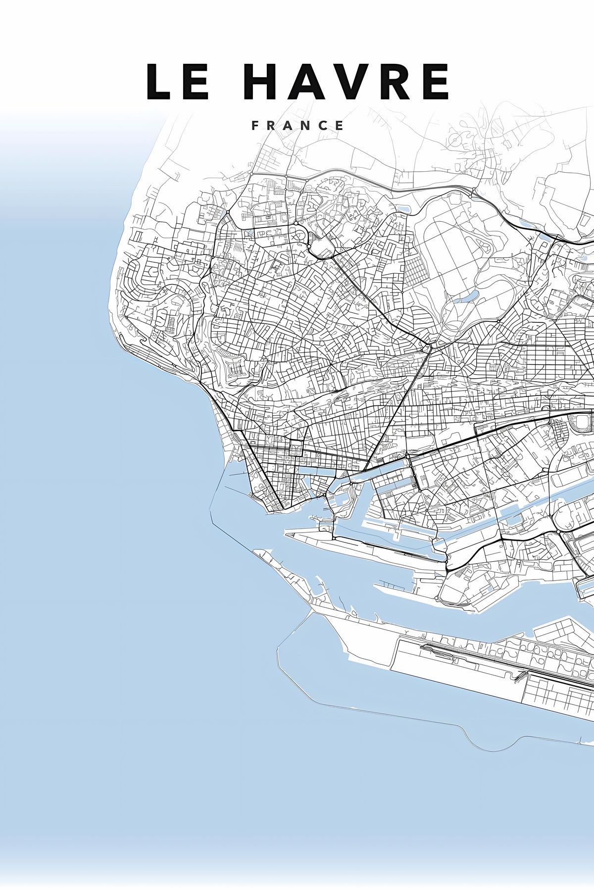 Affiche Le Havre, carte ville noir et blanc | Afich