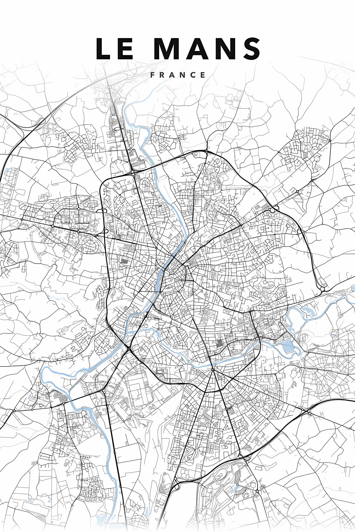 Affiche Le Mans, plan de ville détaillé | Afich