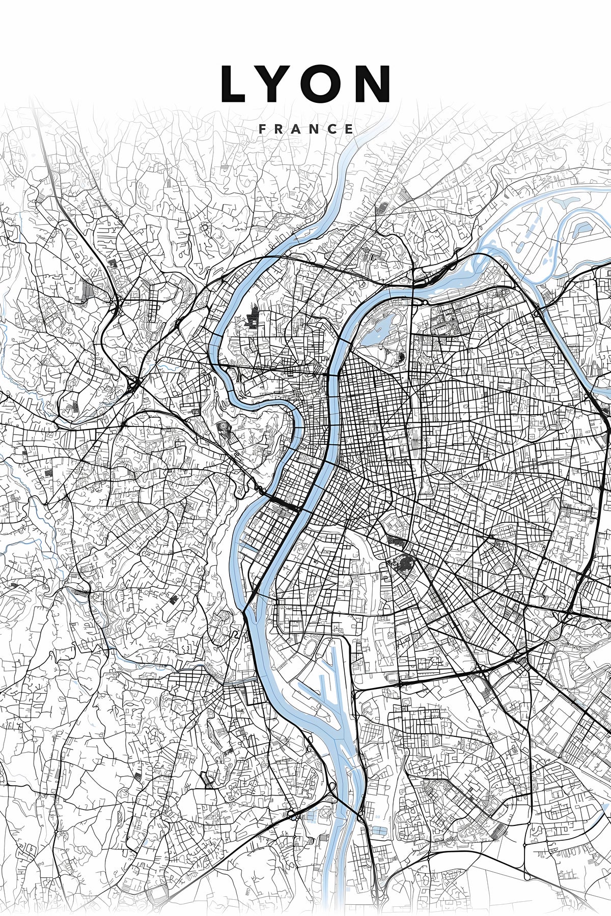 Affiche de Lyon, plan de ville minimaliste | Afich