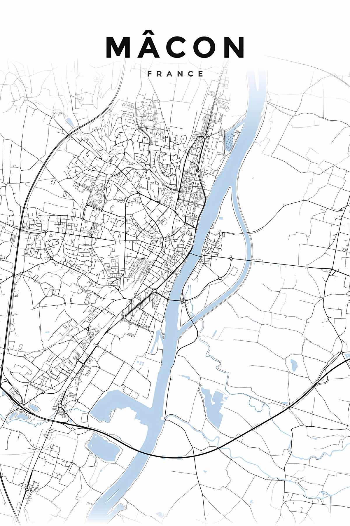 Affiche de Mâcon, plan de ville minimaliste