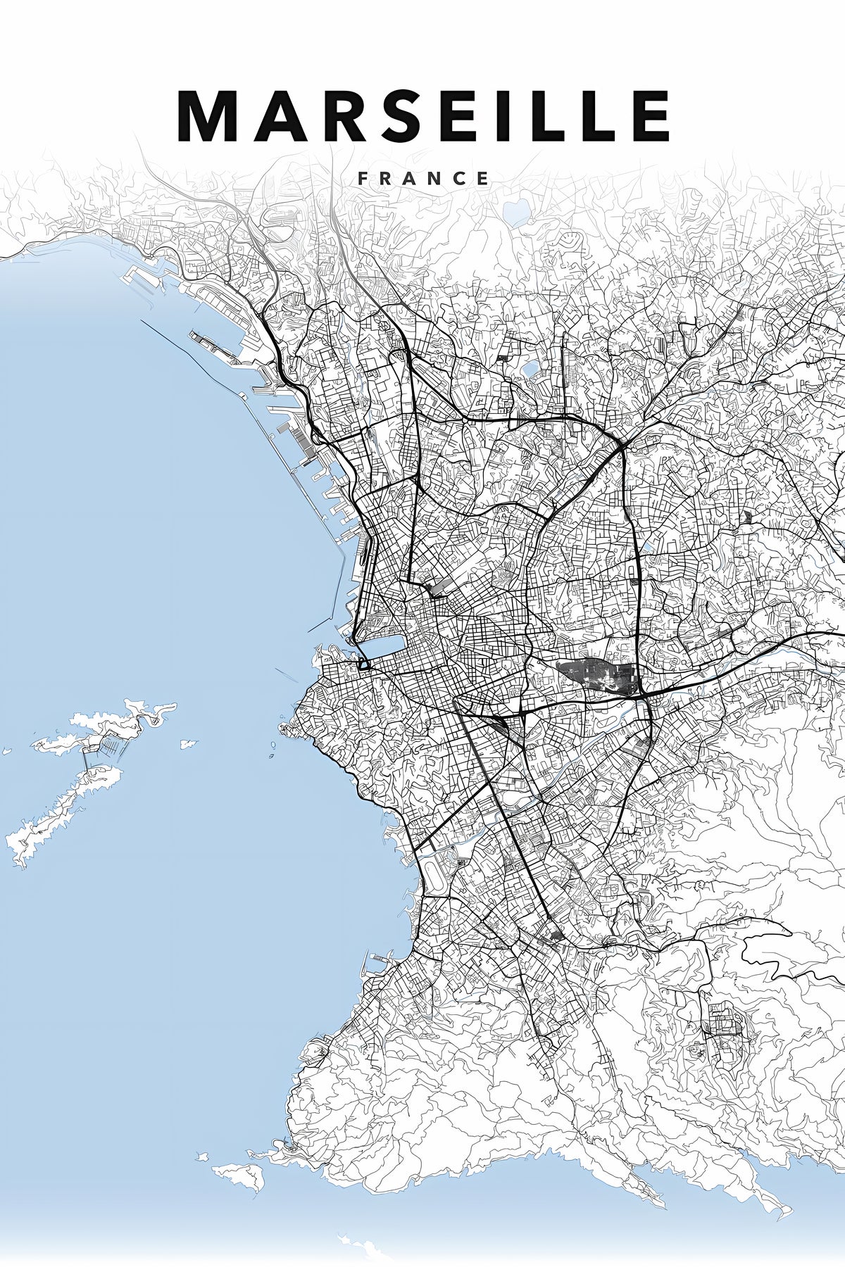 Affiche Marseille, plan de ville minimaliste | Afich