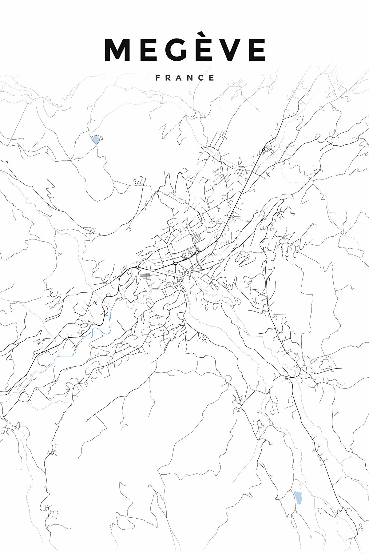 Affiche de Megève, carte noir et blanc | Afich