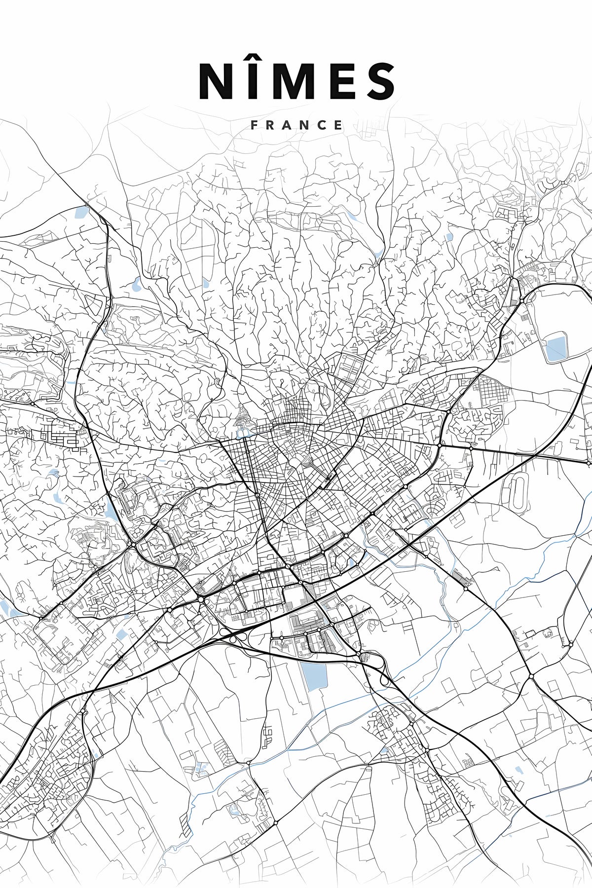 Affiche de Nîmes, poster carte minimaliste
