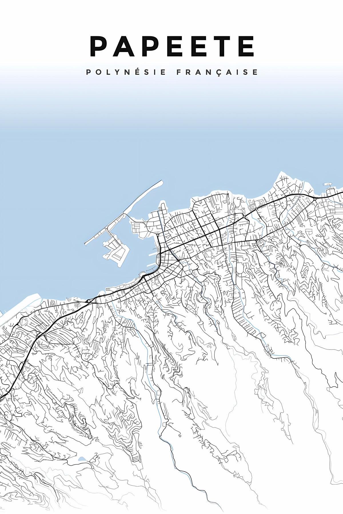 Poster de Papeete, plan de ville minimaliste | Afich