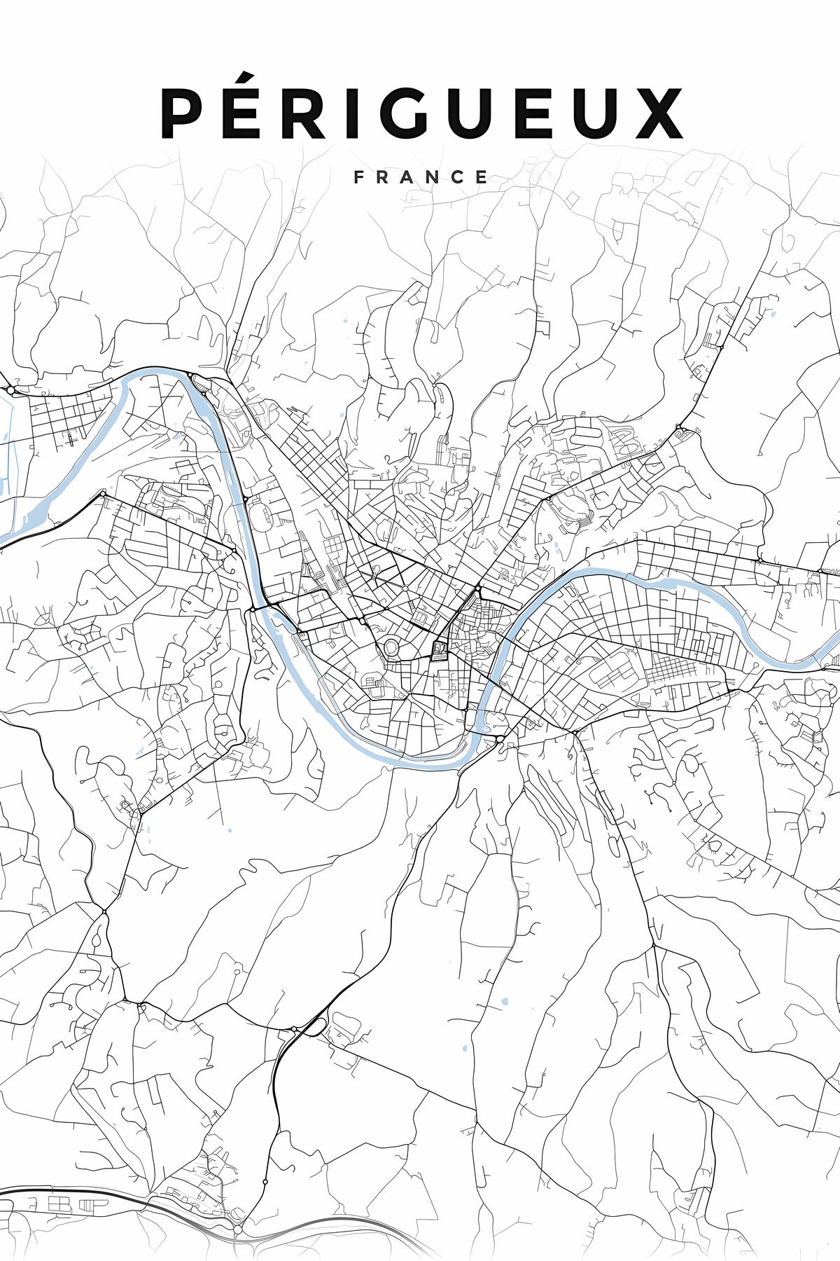 Affiche de Périgueux, poster plan noir et blanc | Afich