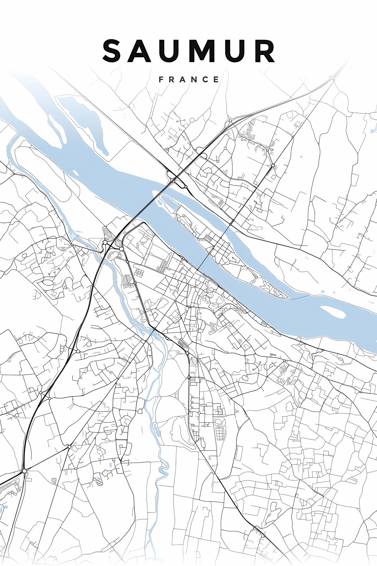 Affiche de Saumur, plan de ville minimaliste | Afich