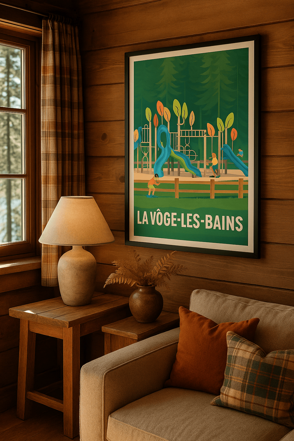 Vosges France Affiche de La Vôge-les-Bains - Souvenirs d'enfance au parc de jeux