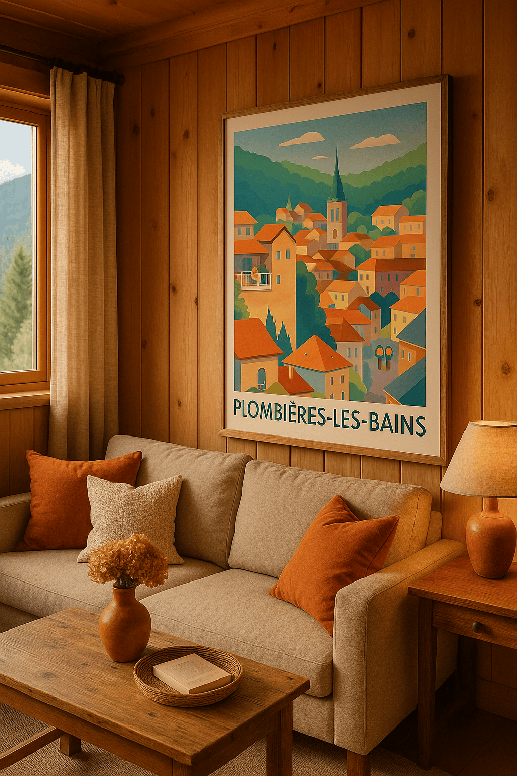 Affiche Plombières-les-Bains — Charme et sérénité au cœur de la nature · poster d'art de Plombières-les-Bains