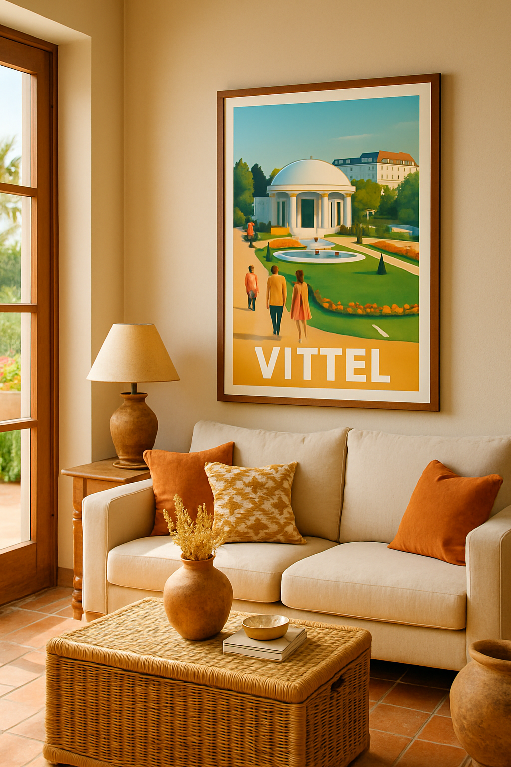Affiche Vittel — Promenade au cœur des jardins élégants · poster d'art de Vittel