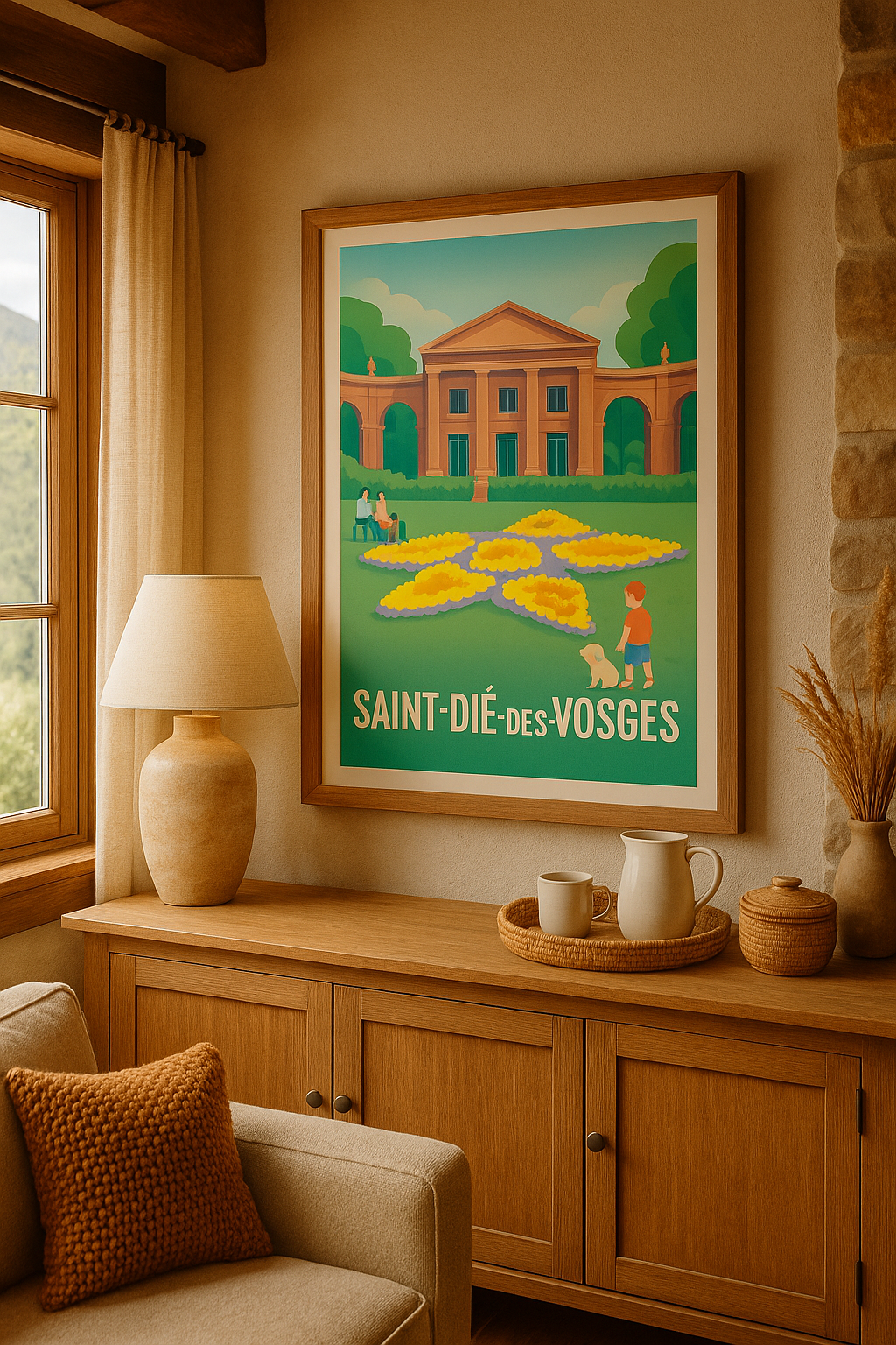 Affiche Saint-Dié-des-Vosges — Charme et sérénité au jardin floral · poster d'art de Saint-Dié-des-Vosges