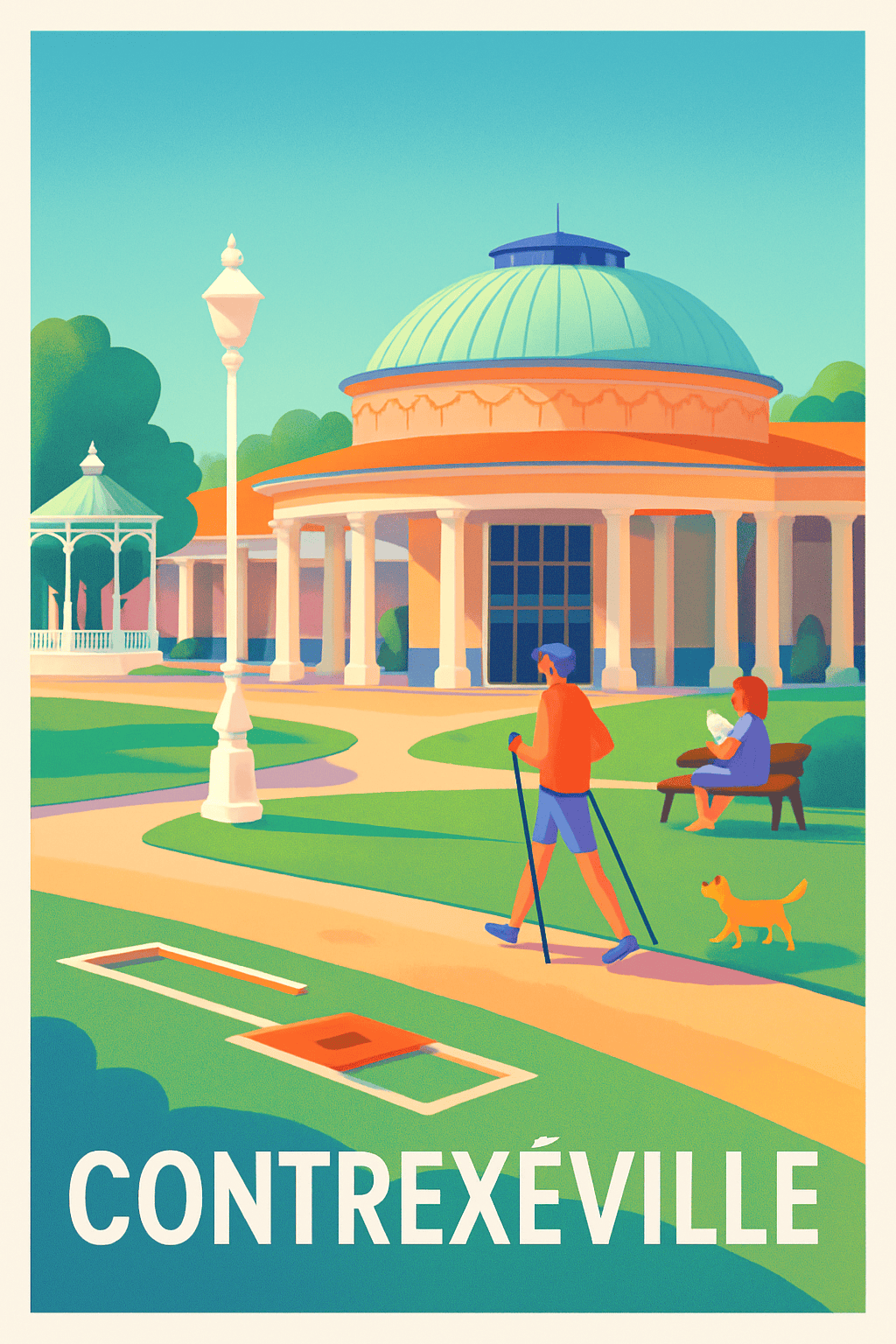 Vosges France Pas de Cadre / 20 × 30cm Affiche de Contrexéville - Charme et bien-être au cœur des thermes