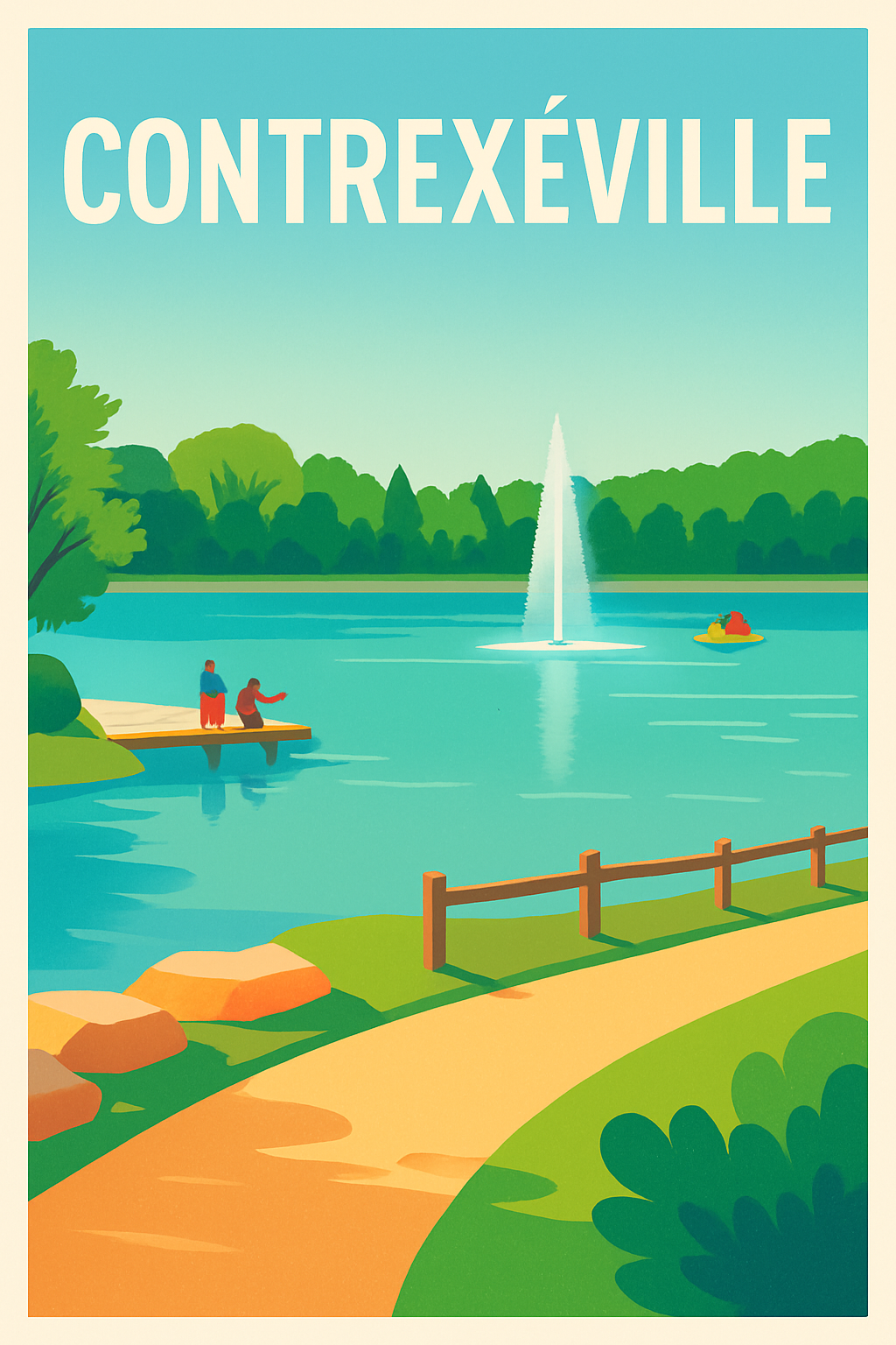 Vosges France Pas de Cadre / 20 × 30cm Affiche de Contrexéville - Invitation à la quiétude au bord de l'eau
