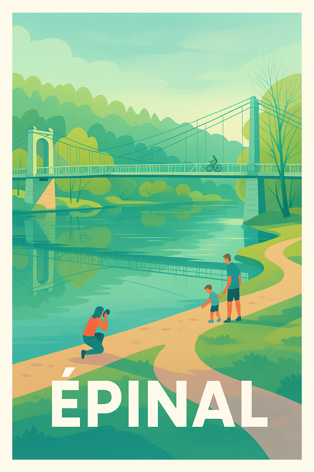 Vosges France Pas de Cadre / 20 × 30cm Affiche de Épinal - Balade paisible au bord de l'eau