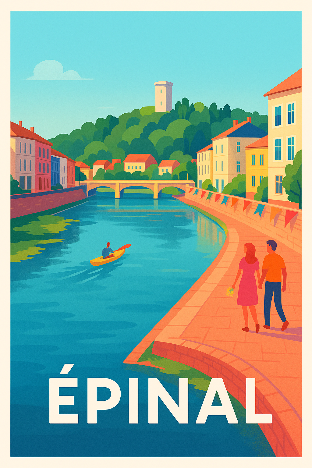 Vosges France Pas de Cadre / 20 × 30cm Affiche de Épinal - Balade romantique au fil de l'eau