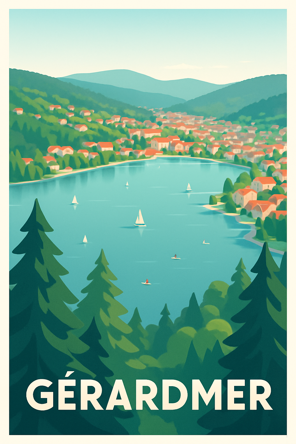Vosges France Pas de Cadre / 20 × 30cm Affiche de Gérardmer - Belle balade lacustre au cœur des Vosges