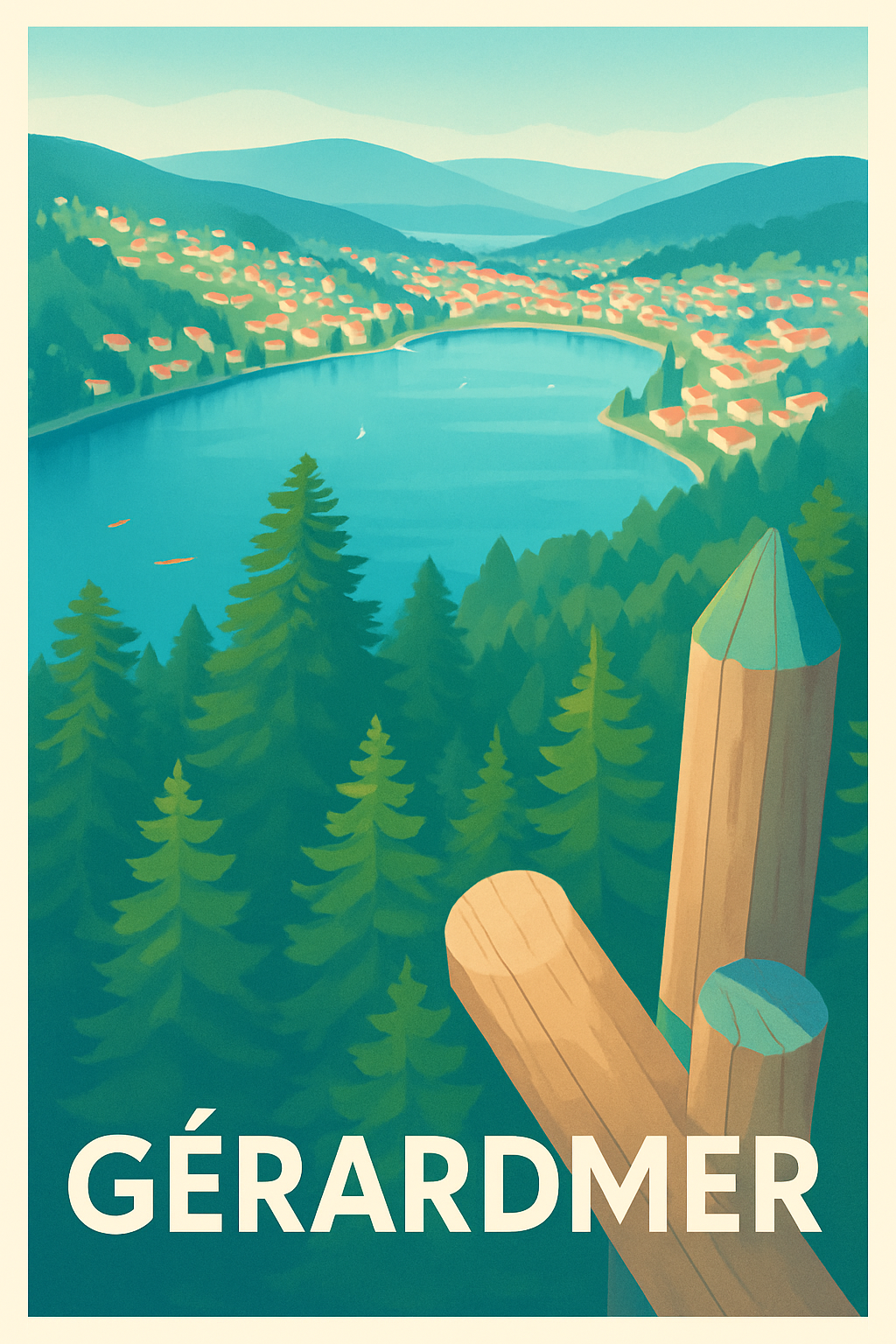 Vosges France Pas de Cadre / 20 × 30cm Affiche de Gérardmer - Évasion nature au bord du lac