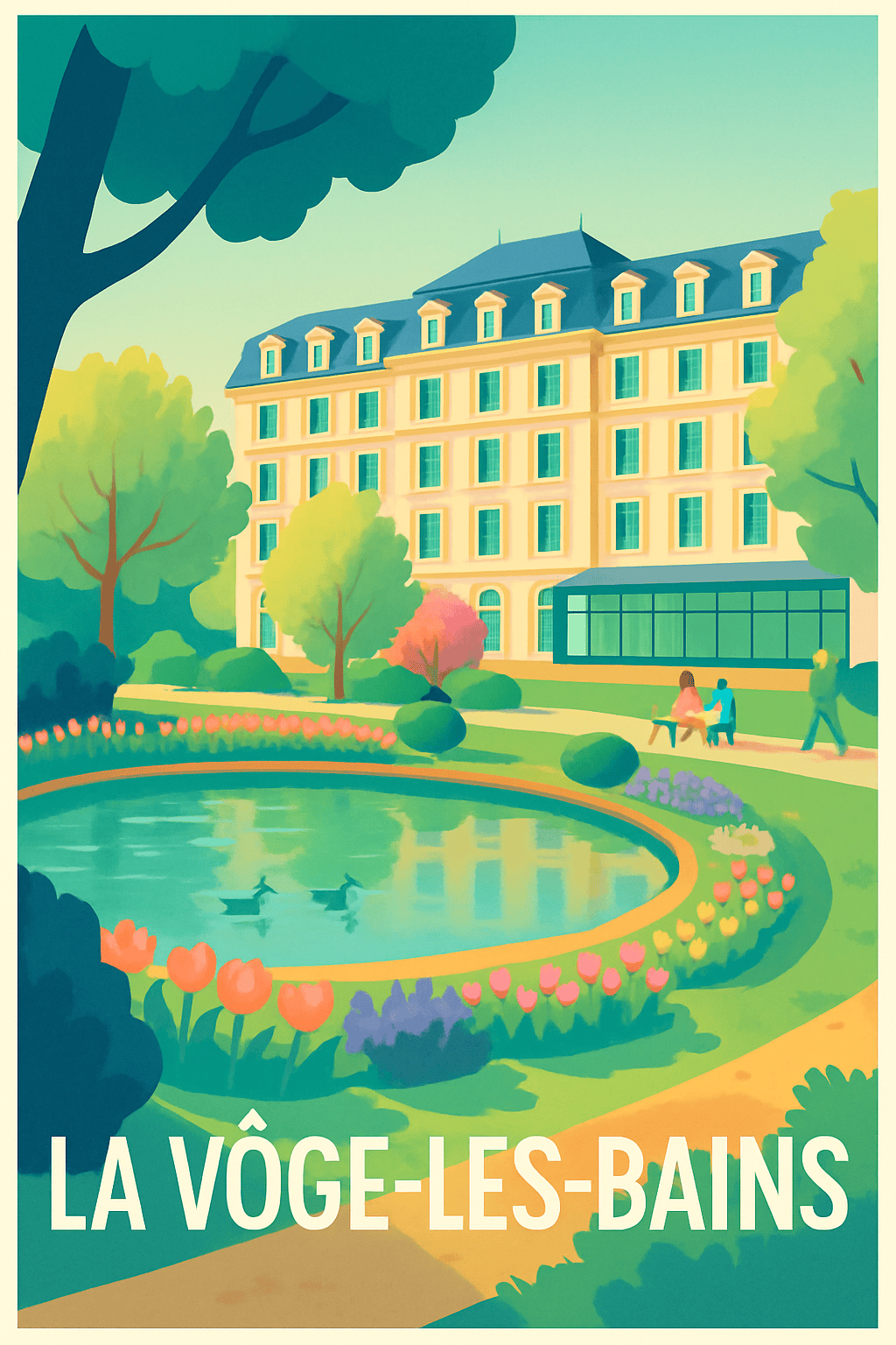 Vosges France Pas de Cadre / 20 × 30cm Affiche de La Vôge-les-Bains - Escapade au cœur des jardins paisibles